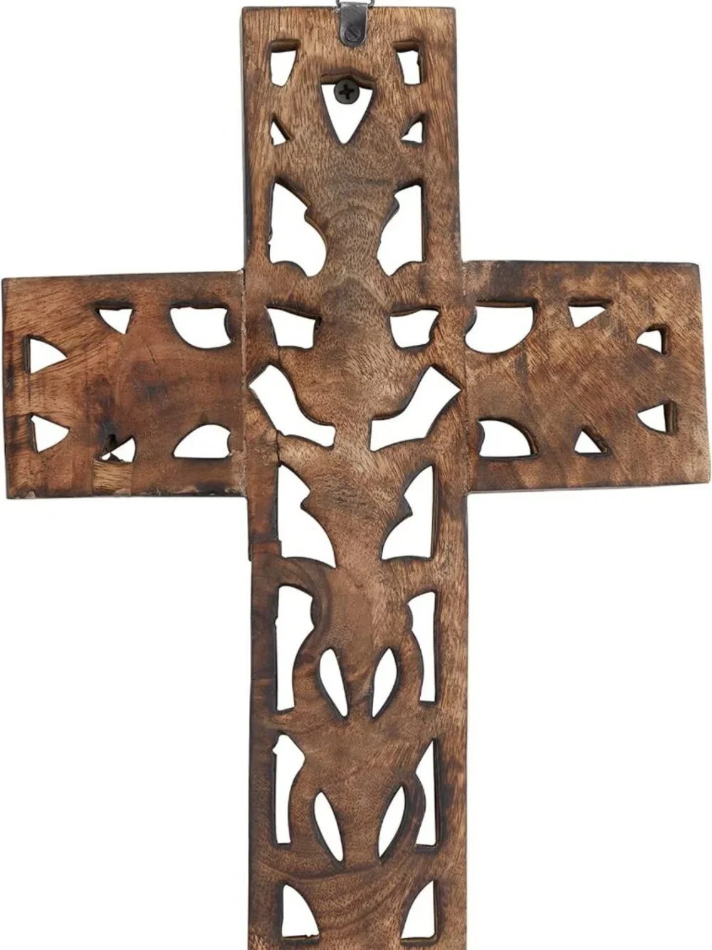 Mango Wood Biblical Carved Cross Wall Decor - Rustic Home Accent, 9